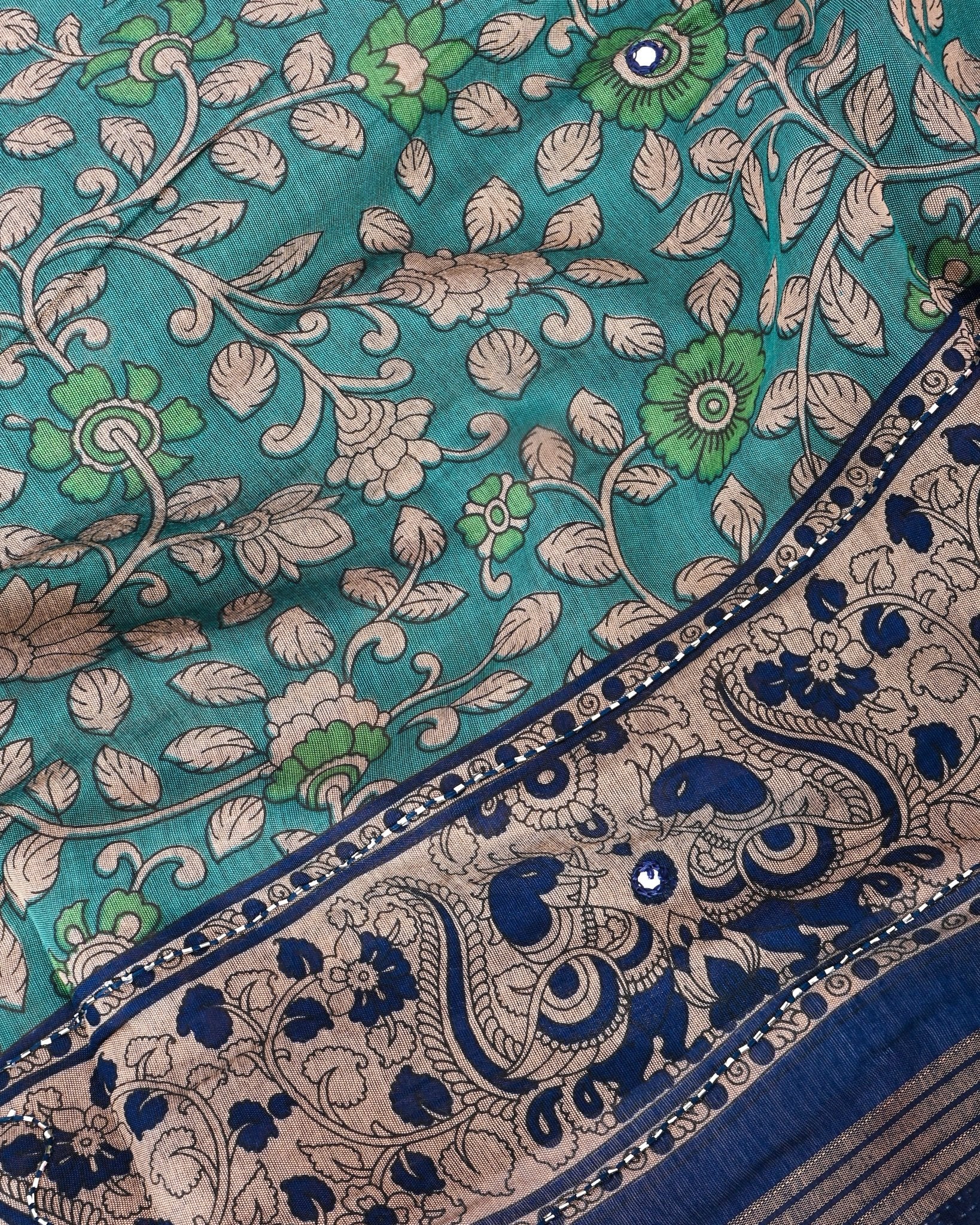 Ferozi Chanderi Printed Saree - Shop Vastram