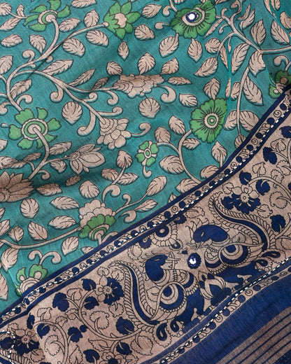 Ferozi Chanderi Printed Saree - Shop Vastram