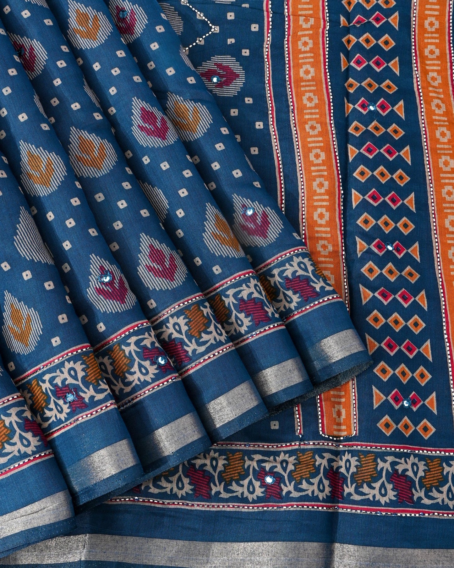 Ferozi Chanderi Printed Saree - Shop Vastram