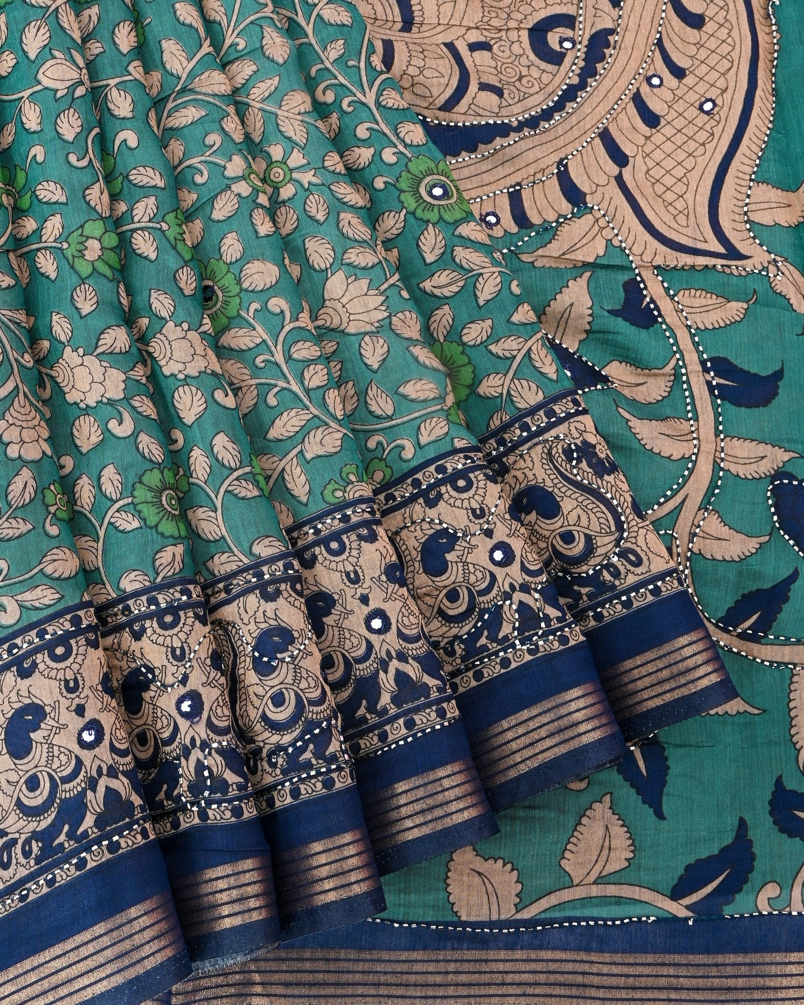 Ferozi Chanderi Printed Saree - Shop Vastram