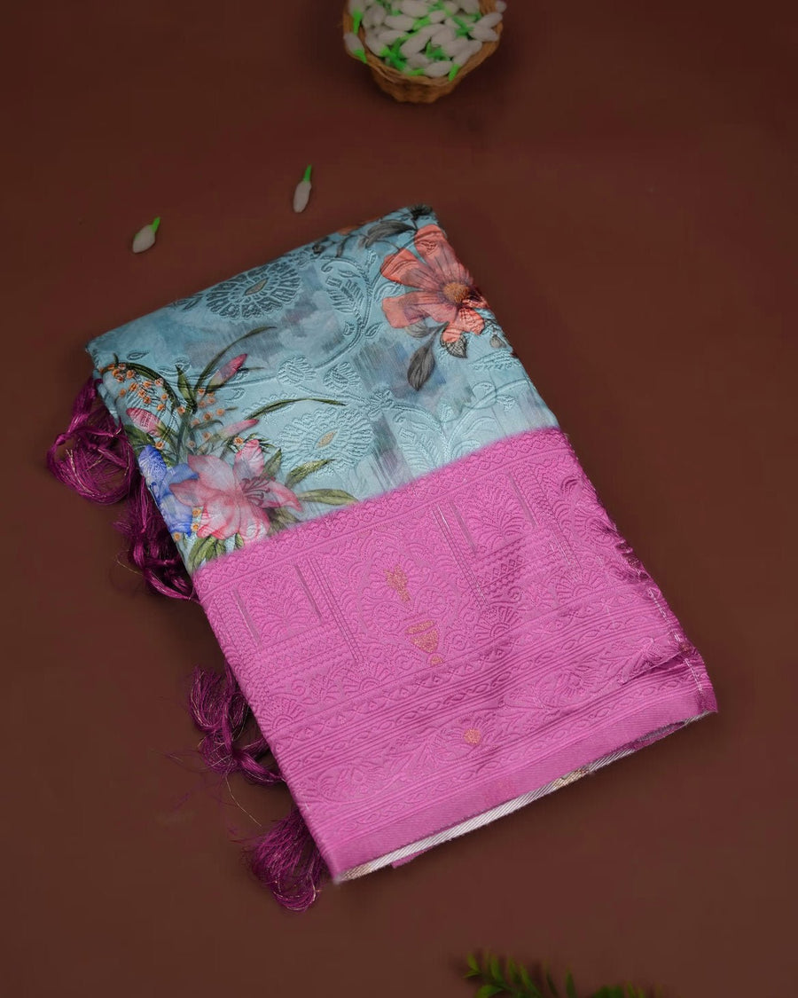 Ferozi Color Chanderi Saree - Shop Vastram