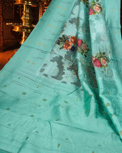 Ferozi Color Chanderi Saree - Shop Vastram