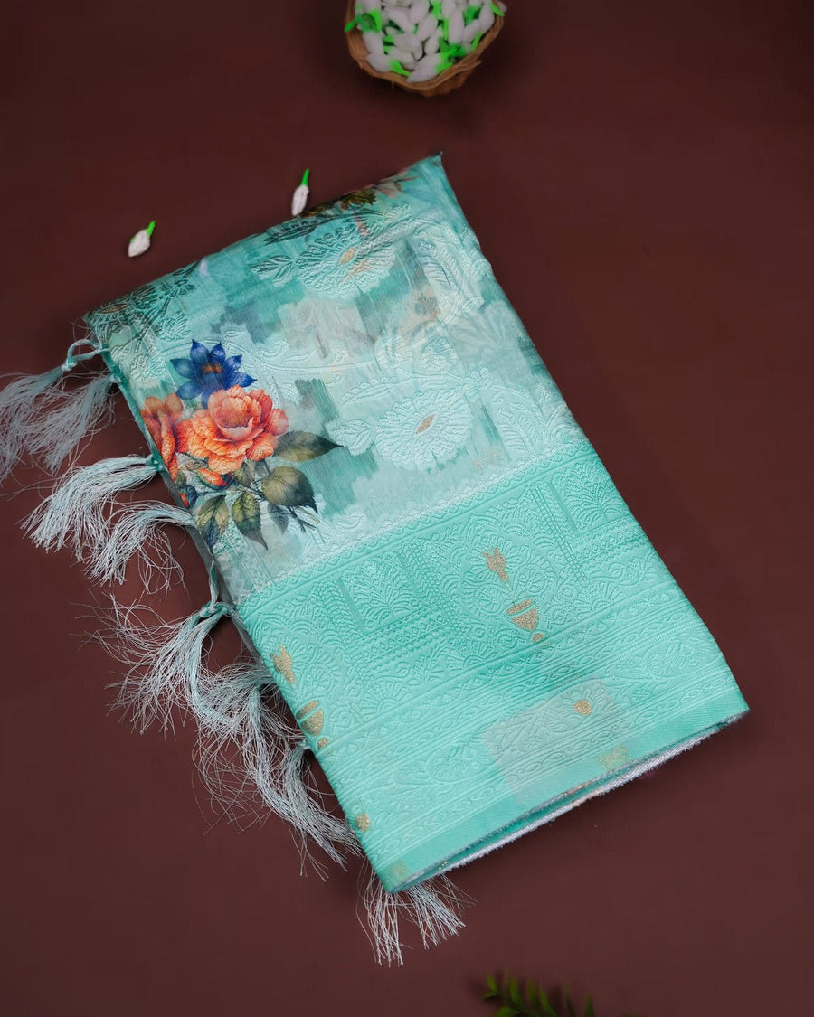 Ferozi Color Chanderi Saree - Shop Vastram