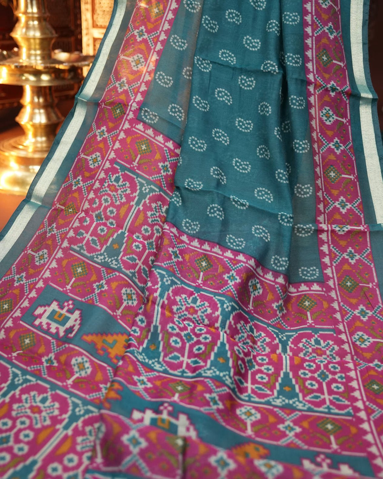 Ferozi Color Chanderi Saree - Shop Vastram