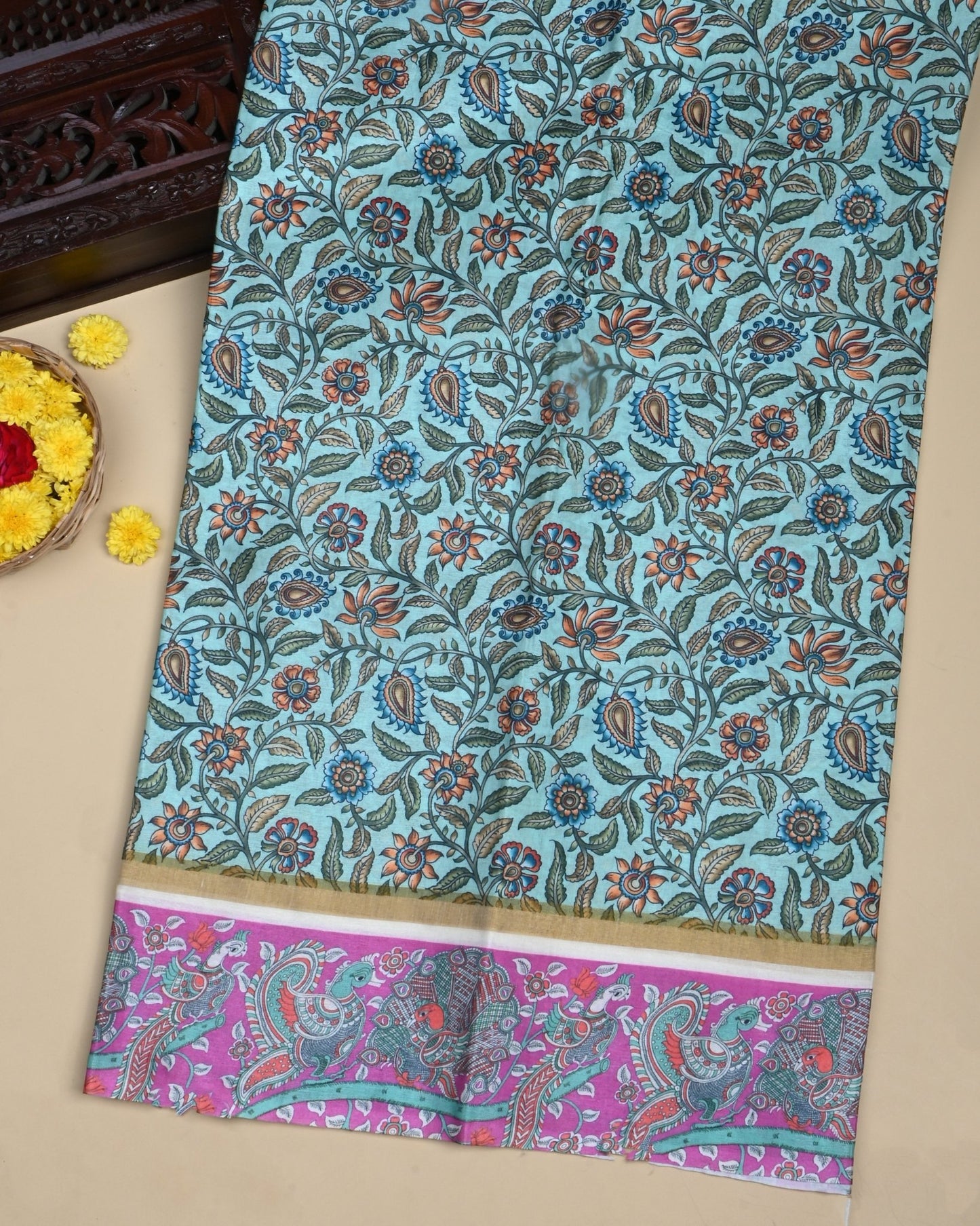 Ferozi Color Chanderi Saree - Shop Vastram