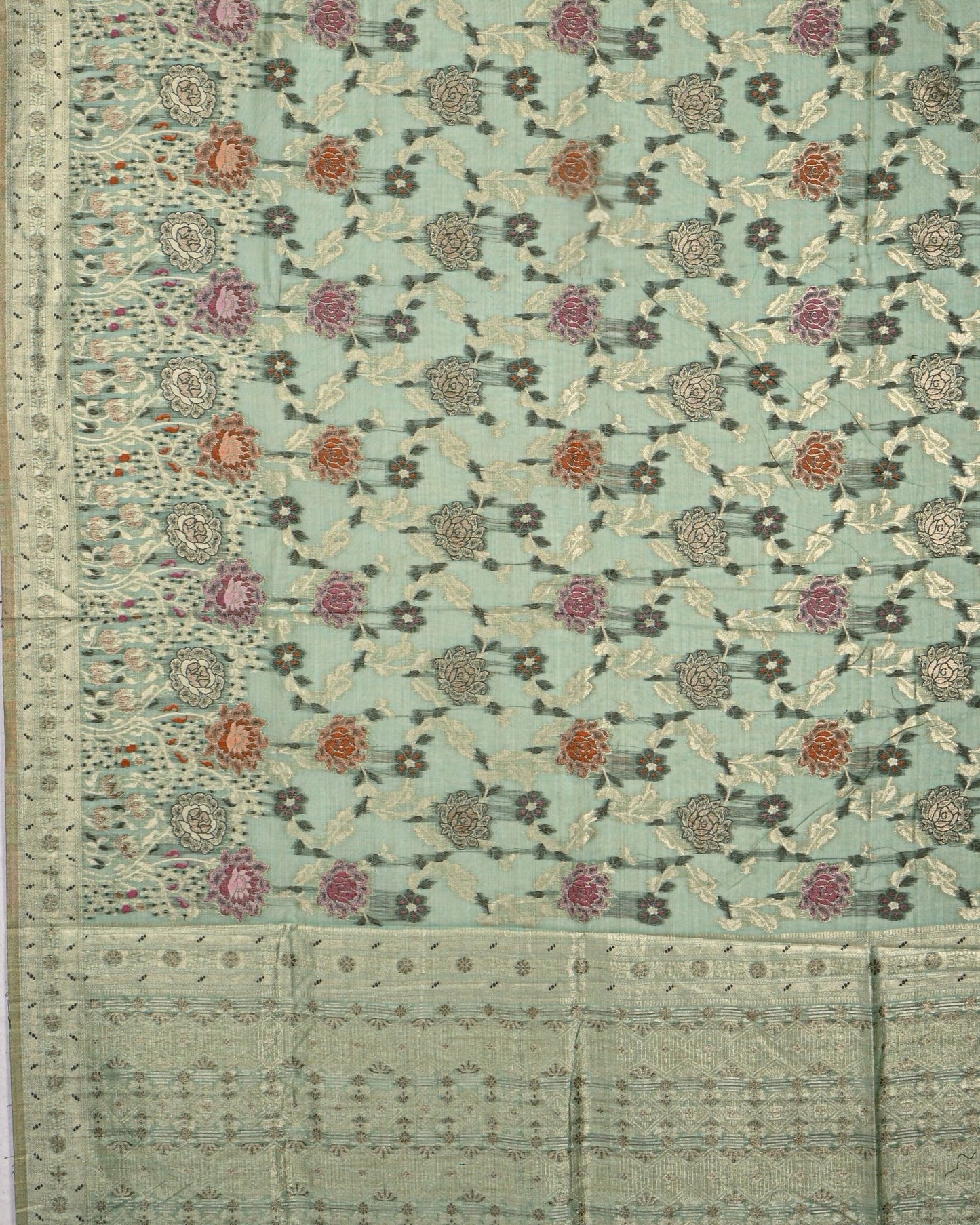 Ferozi color Chanderi Saree - Shop Vastram