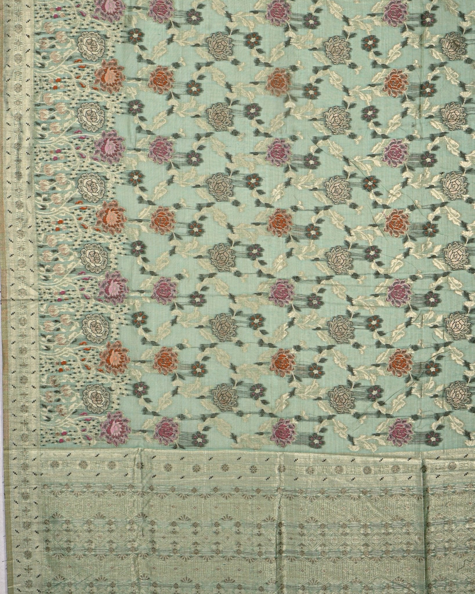 Ferozi color Chanderi Saree - Shop Vastram