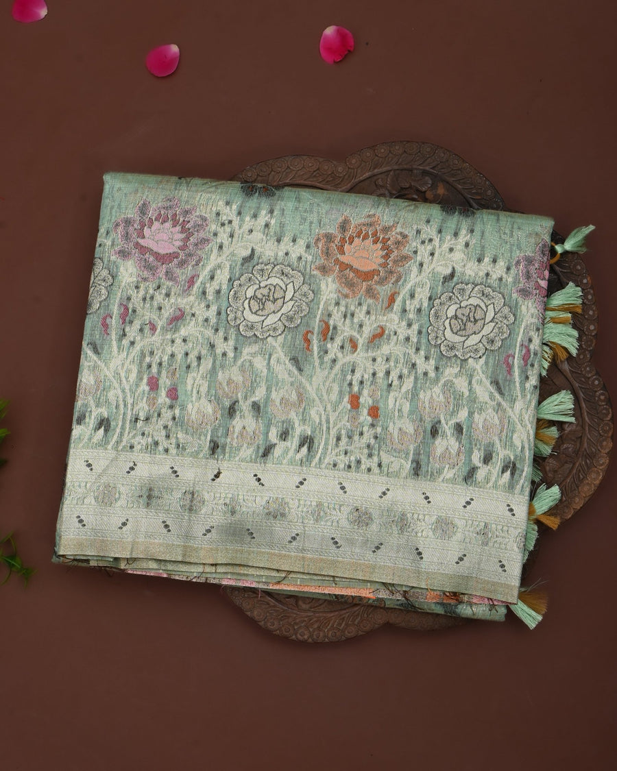 Ferozi color Chanderi Saree - Shop Vastram