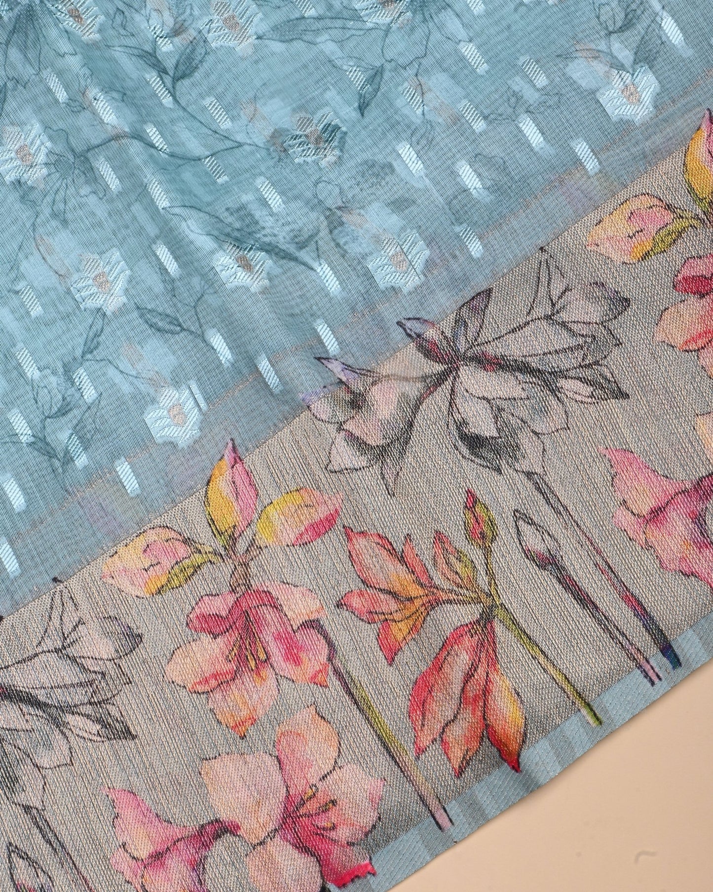 Ferozi Color Chanderi Saree - Shop Vastram