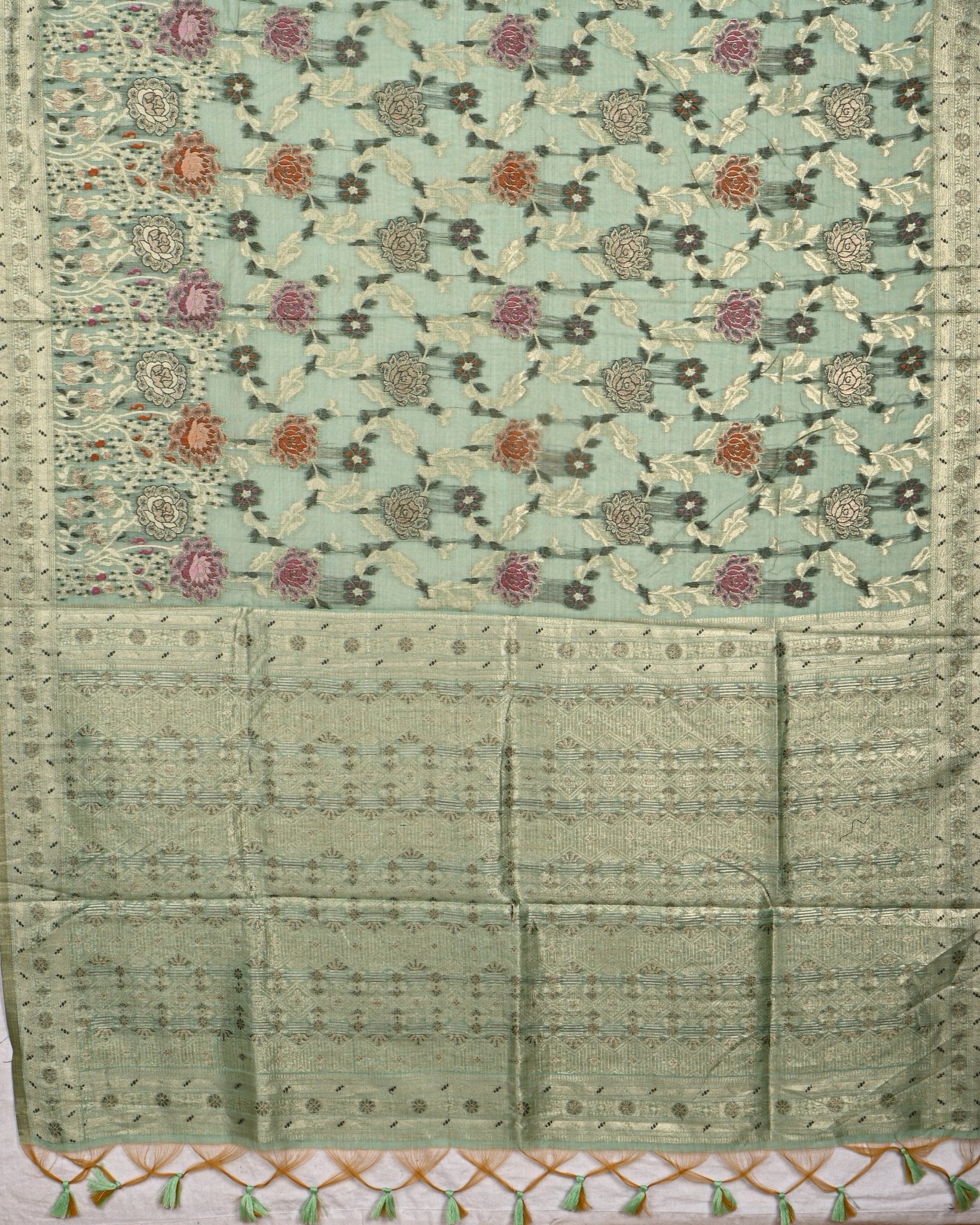Ferozi color Chanderi Saree - Shop Vastram