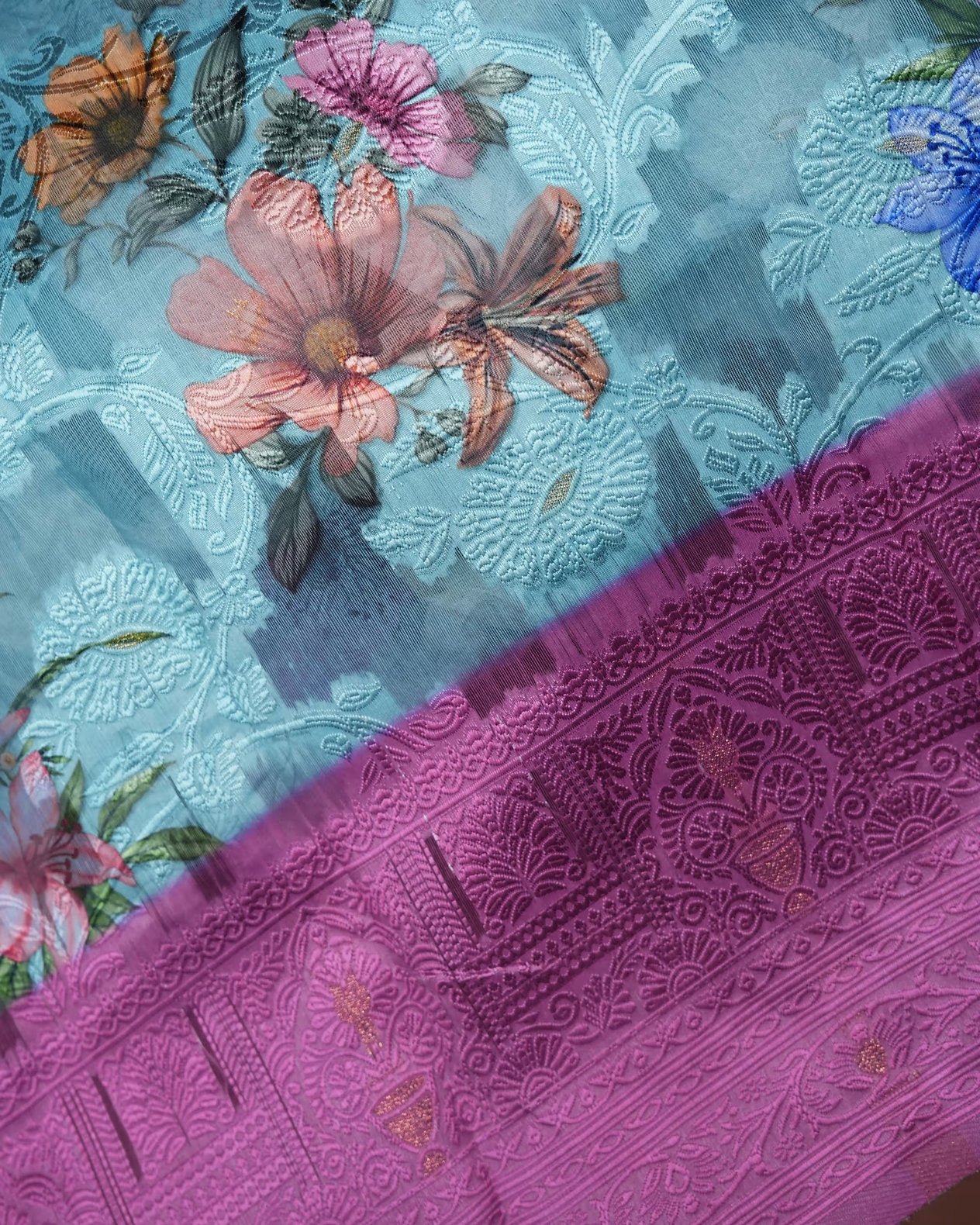 Ferozi Color Chanderi Saree - Shop Vastram
