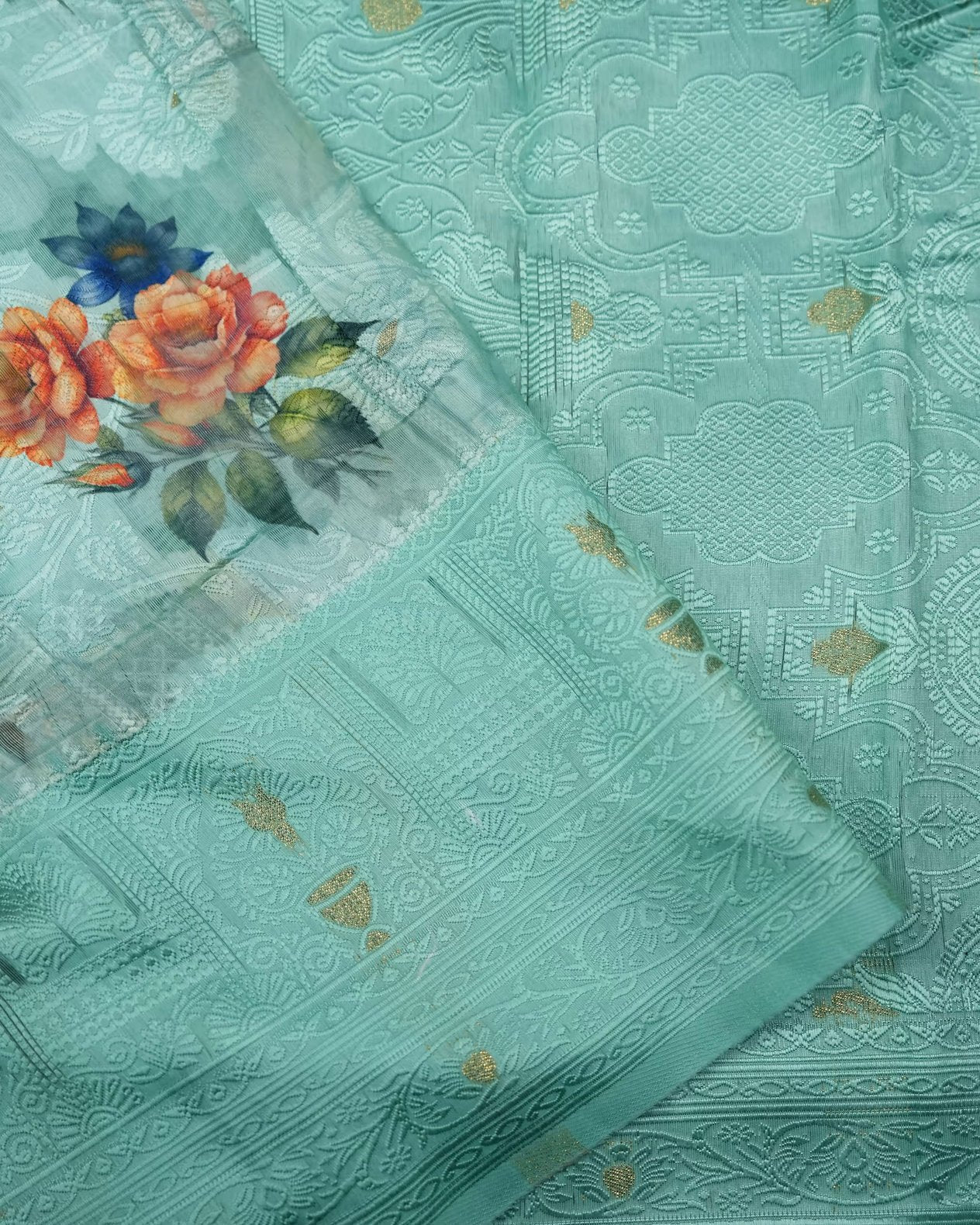 Ferozi Color Chanderi Saree - Shop Vastram