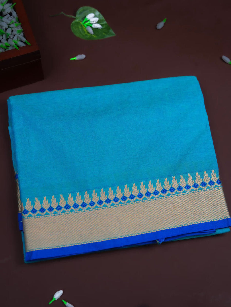 Ferozi Color Cotton Saree - Shop Vastram