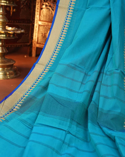 Ferozi Color Cotton Saree - Shop Vastram