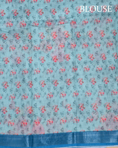 Ferozi Color Lenin Saree - Shop Vastram