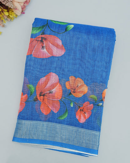 Ferozi color Lenin Saree - Shop Vastram