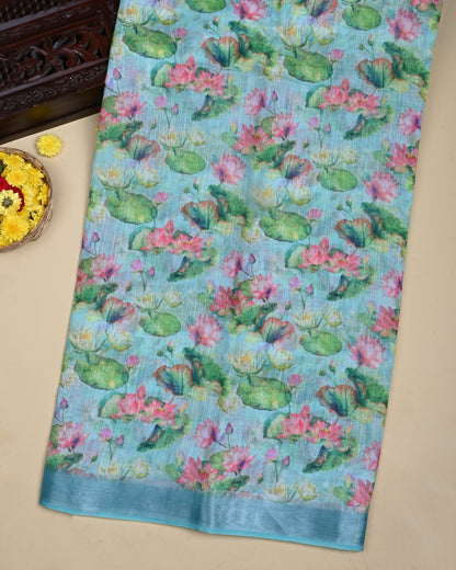 Ferozi Color Lenin Saree - Shop Vastram