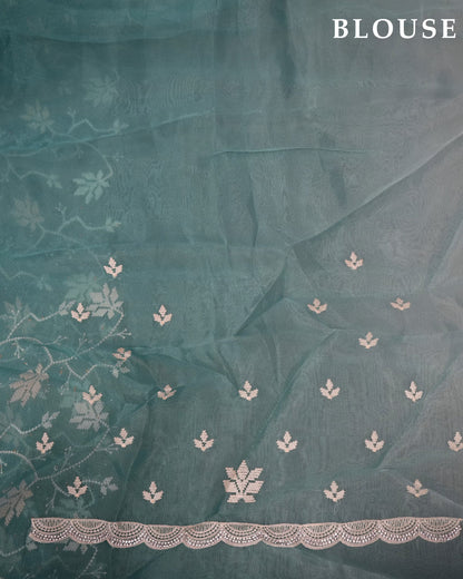 Ferozi Color Organza Saree - Shop Vastram