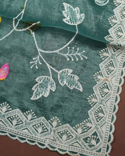 Ferozi Color Organza Saree - Shop Vastram