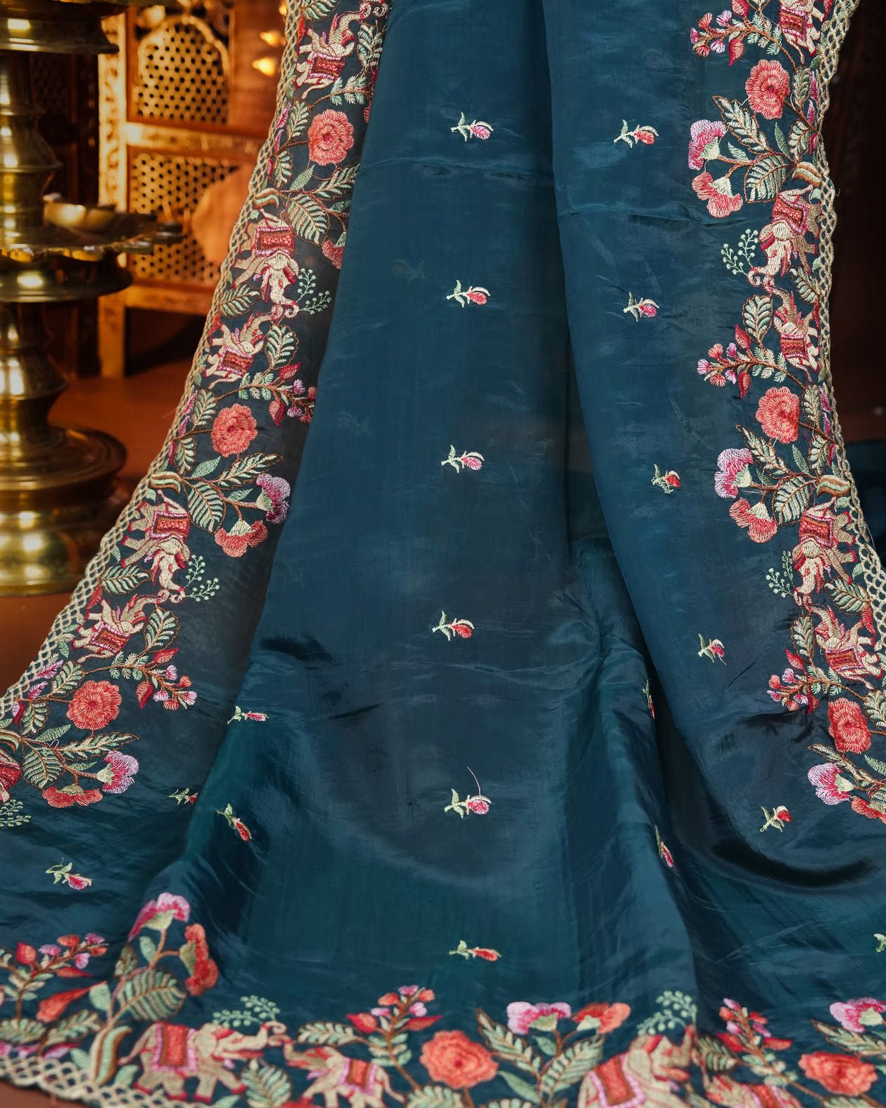 Ferozi Color Organza Saree - Shop Vastram