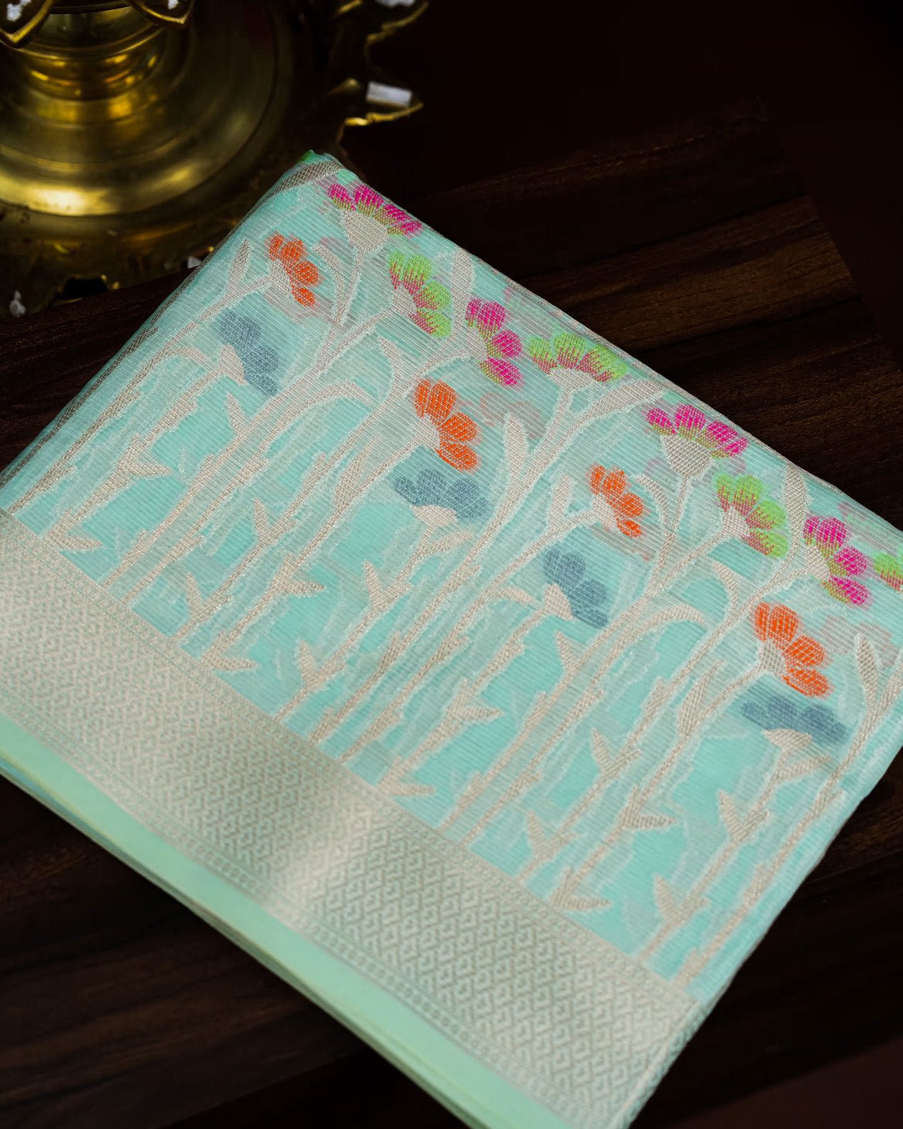 Ferozi Color Organza Saree - Shop Vastram