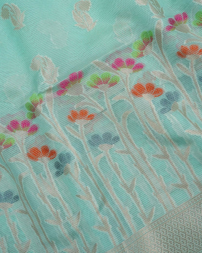 Ferozi Color Organza Saree - Shop Vastram