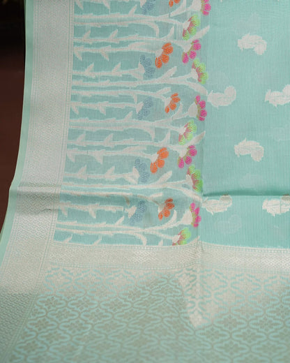 Ferozi Color Organza Saree - Shop Vastram