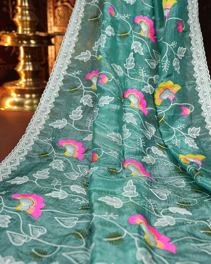 Ferozi Color Organza Saree - Shop Vastram
