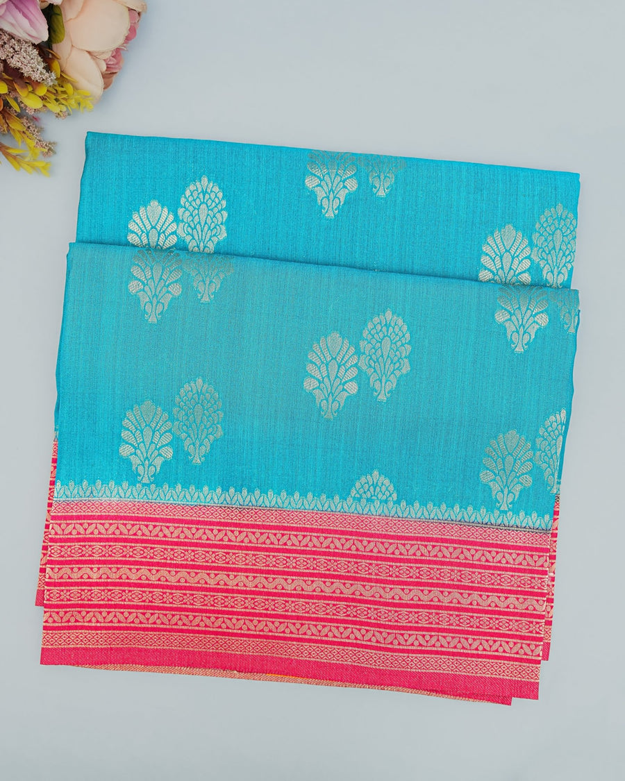 Ferozi color Silk Saree - Shop Vastram