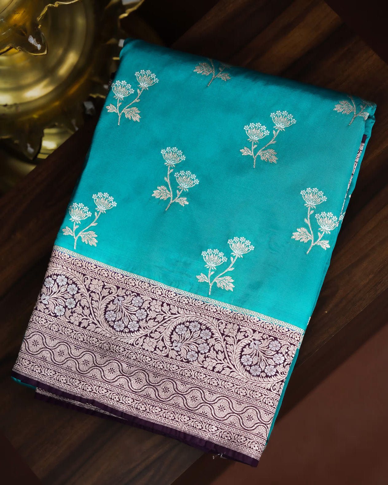 Ferozi Color Silk Saree - Shop Vastram