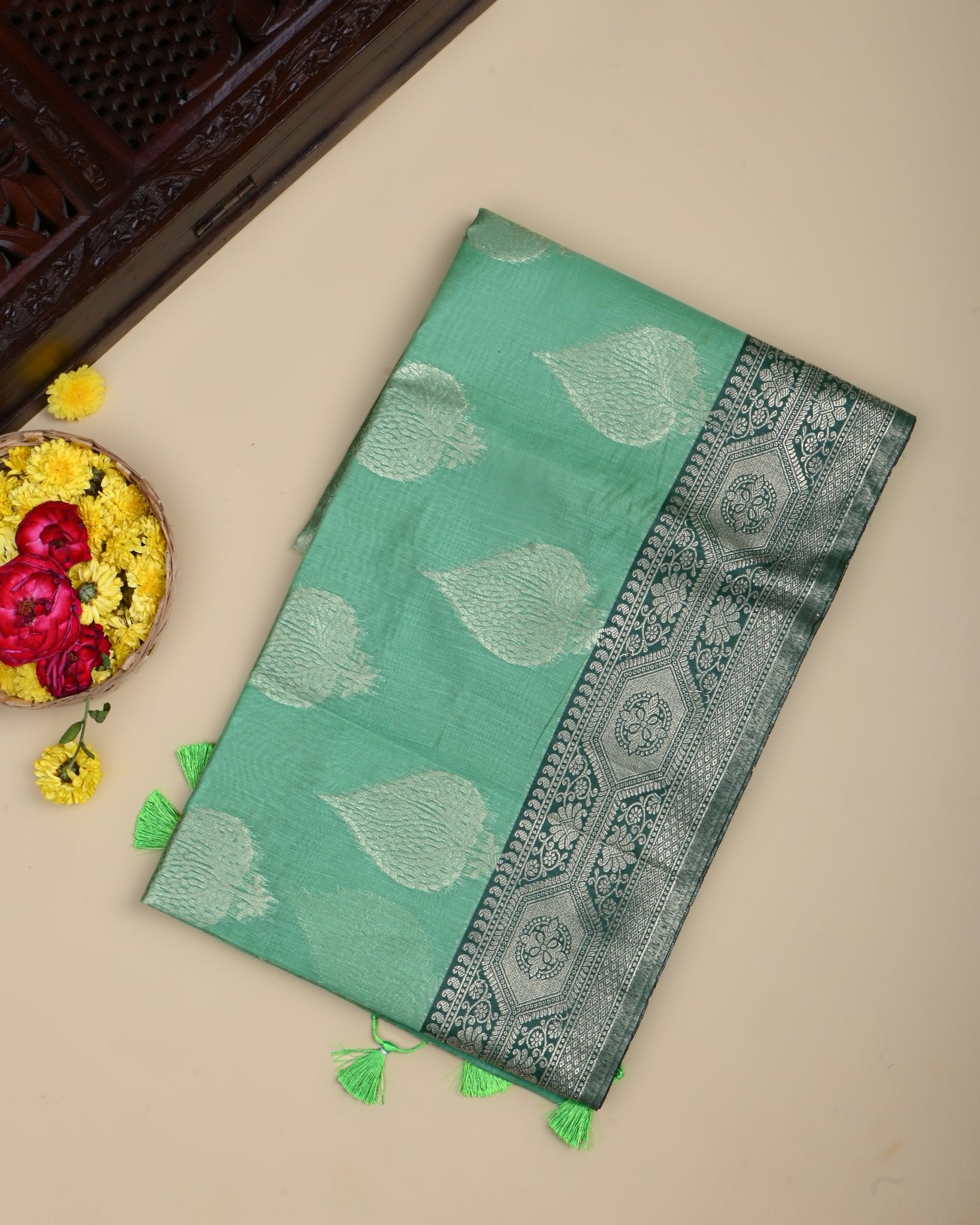 Ferozi Color Silk Saree - Shop Vastram