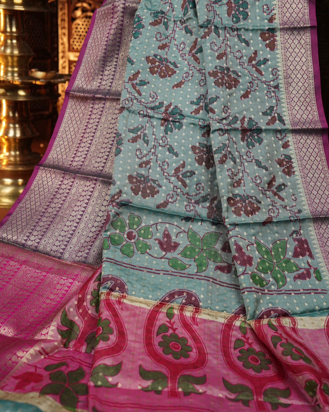 Ferozi Color Silk Saree - Shop Vastram