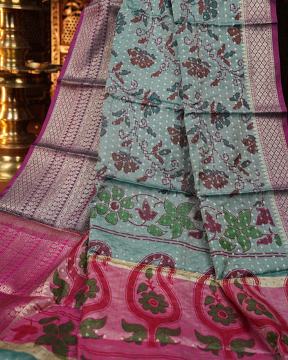 Ferozi Color Silk Saree - Shop Vastram
