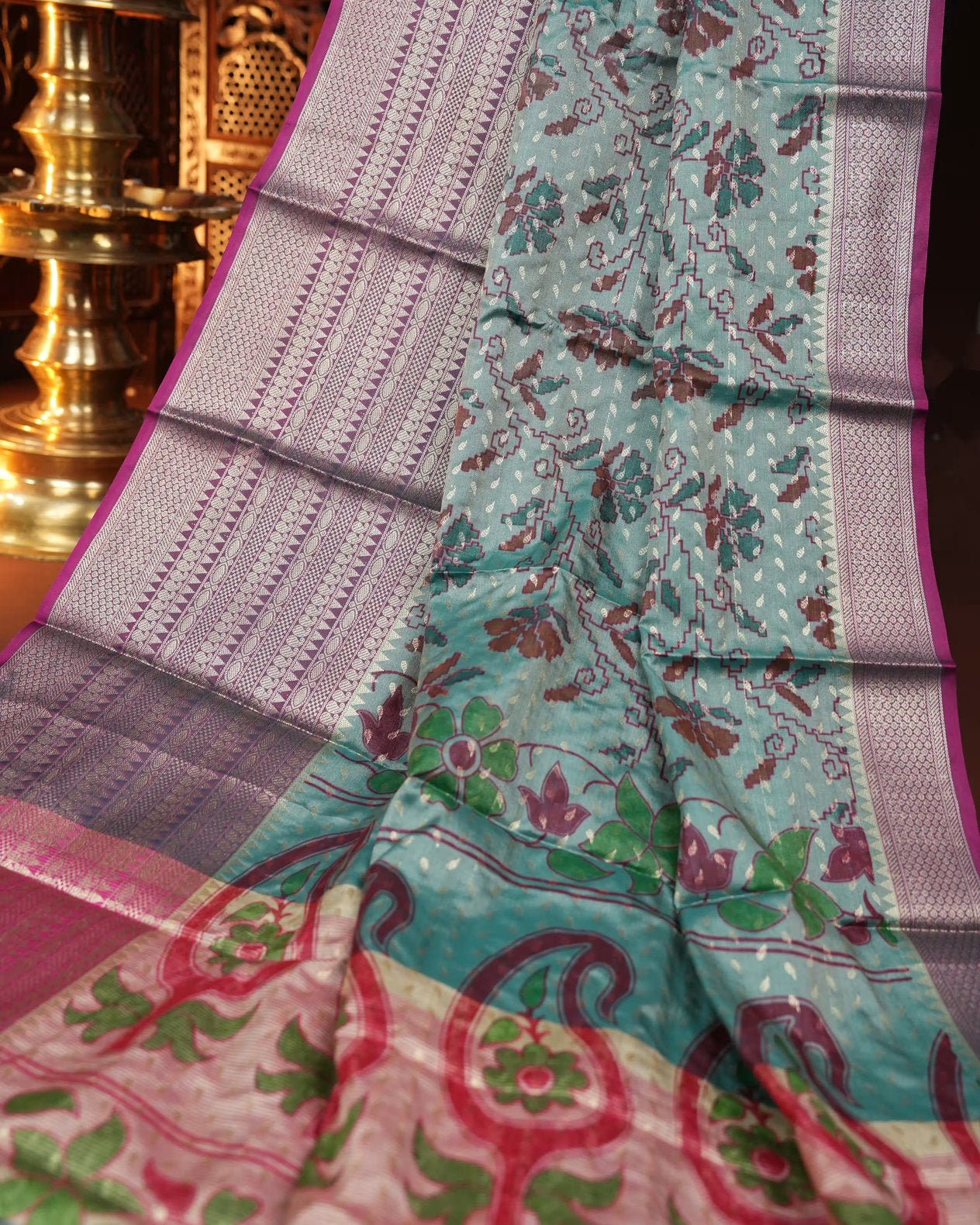 Ferozi Color Silk Saree - Shop Vastram