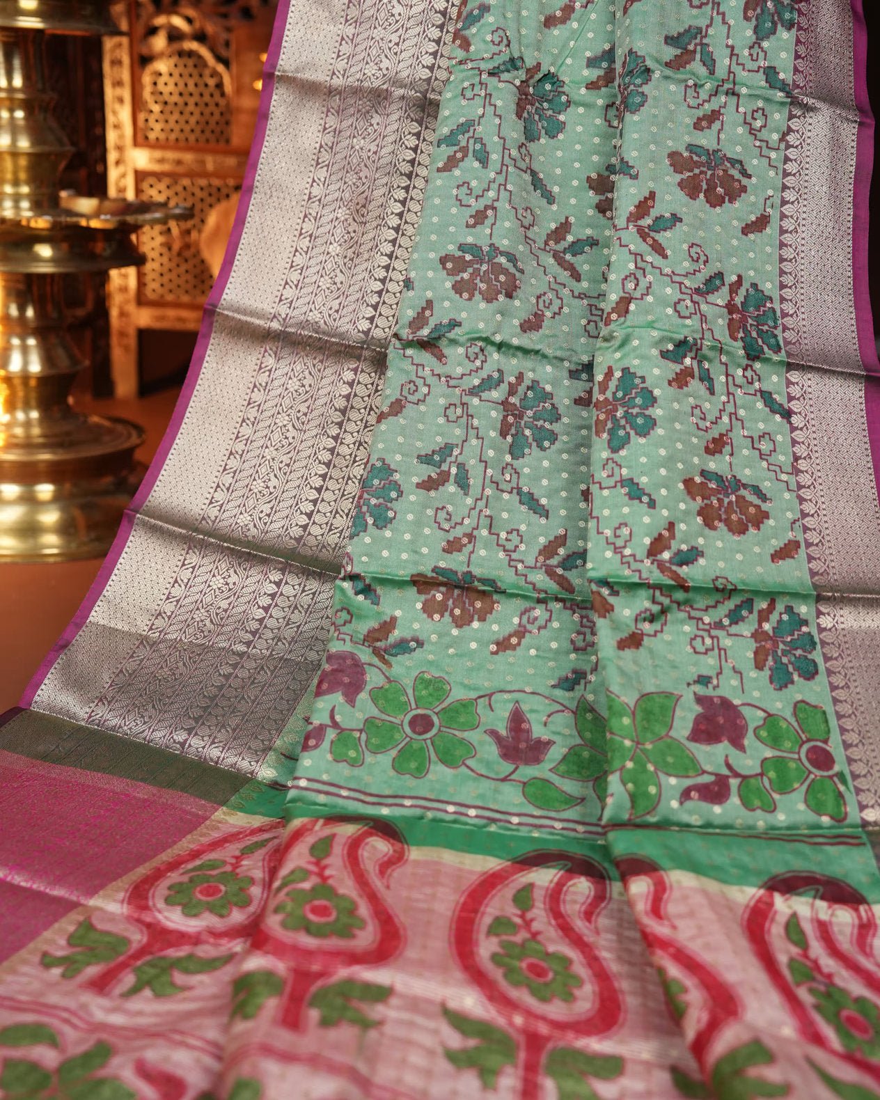 Ferozi Color Silk Saree - Shop Vastram