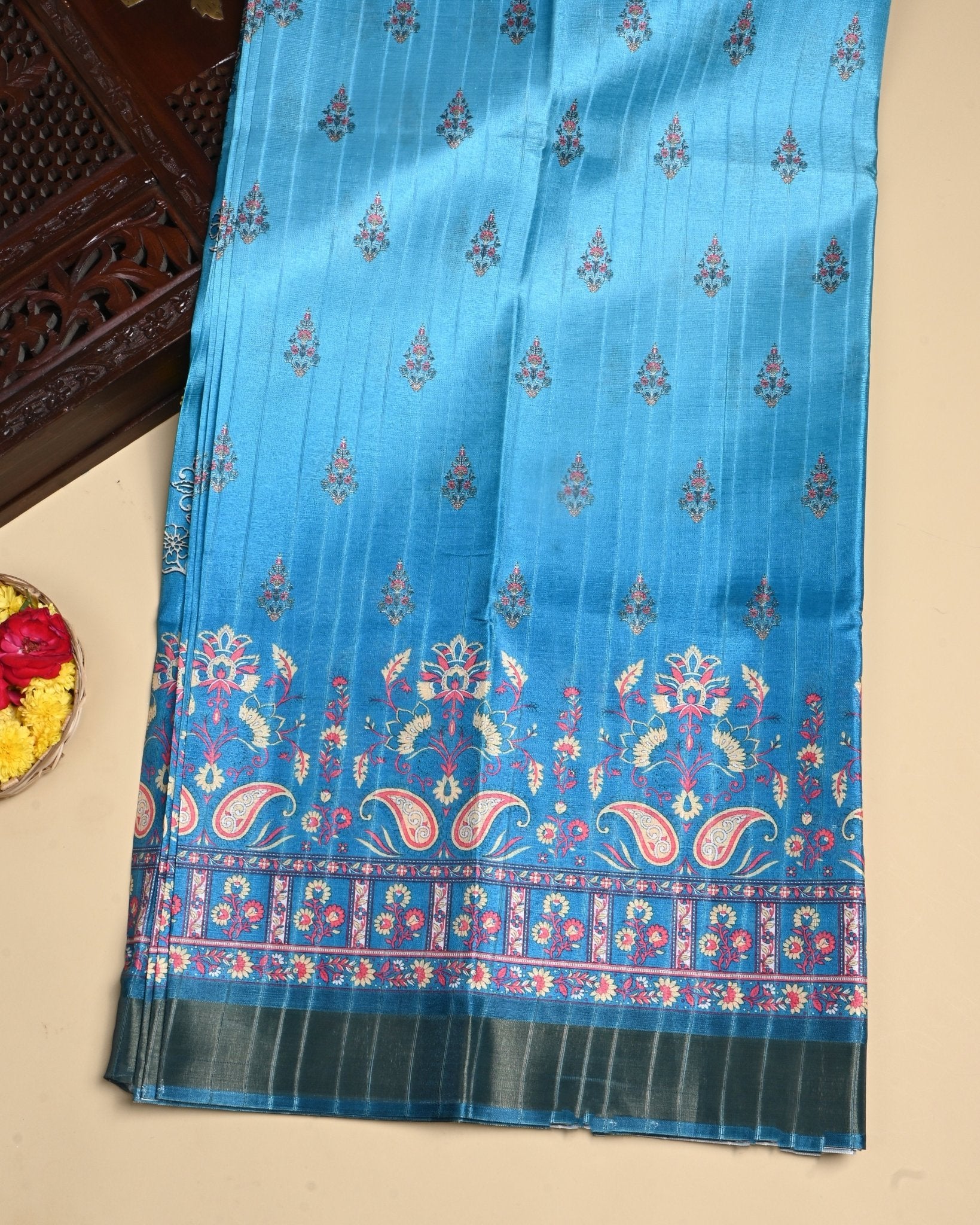 Ferozi Color Silk Saree - Shop Vastram