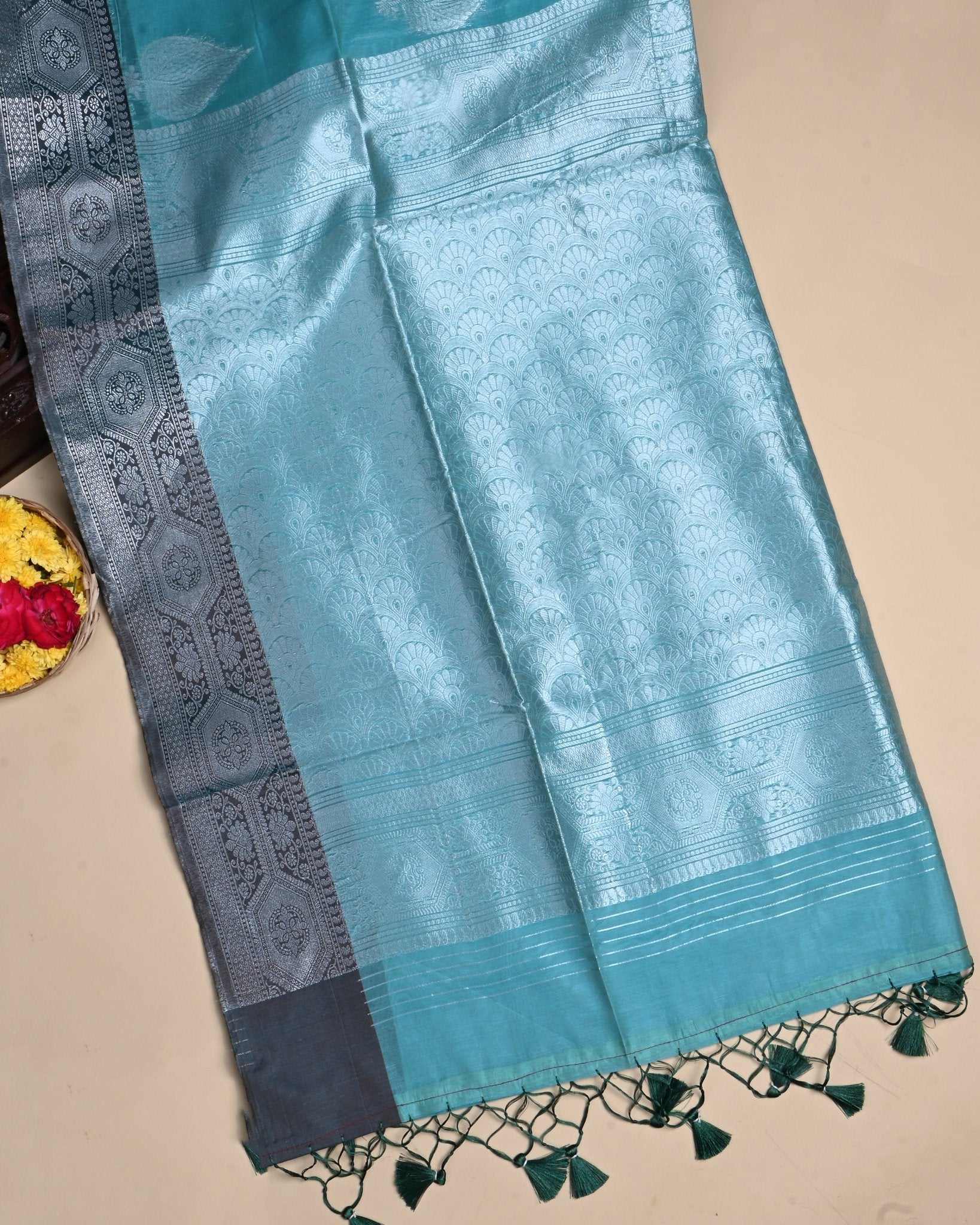 Ferozi Color Silk Saree - Shop Vastram