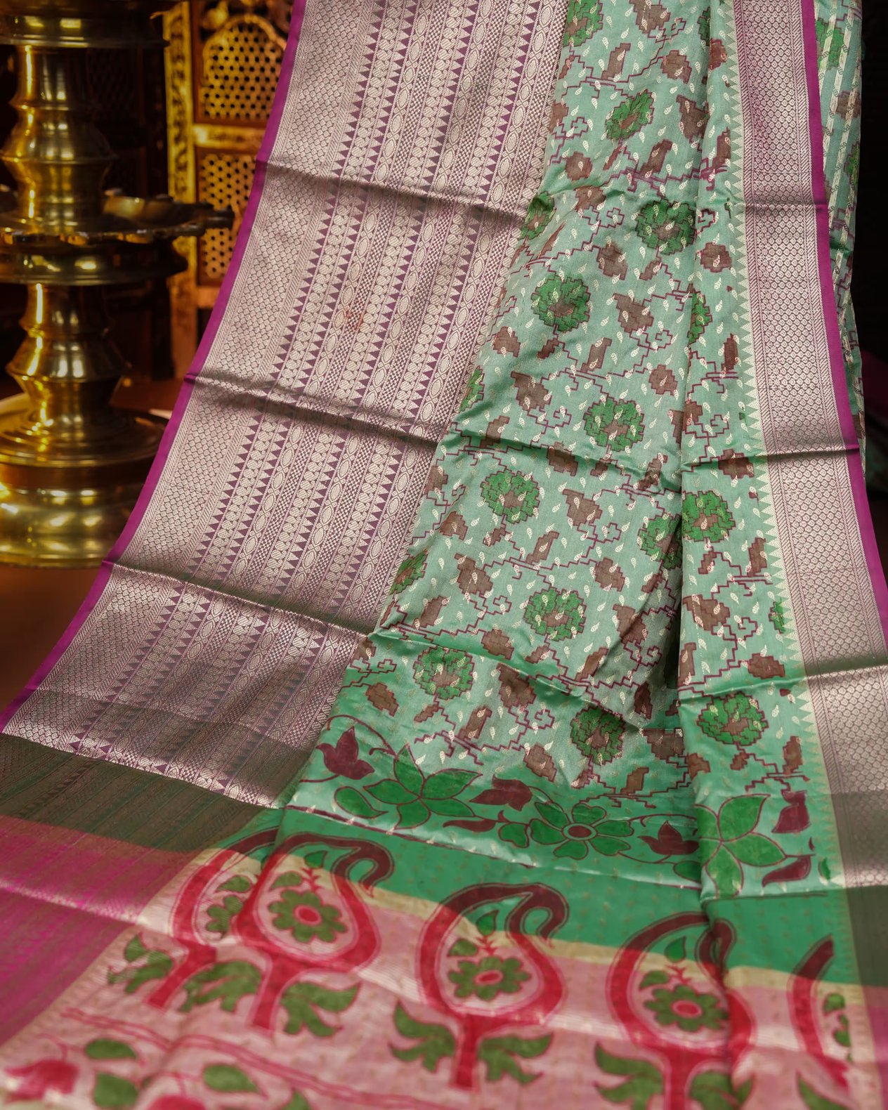 Ferozi Color Silk Saree - Shop Vastram