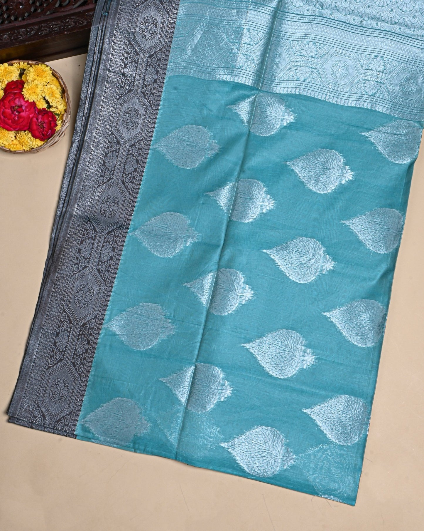 Ferozi Color Silk Saree - Shop Vastram