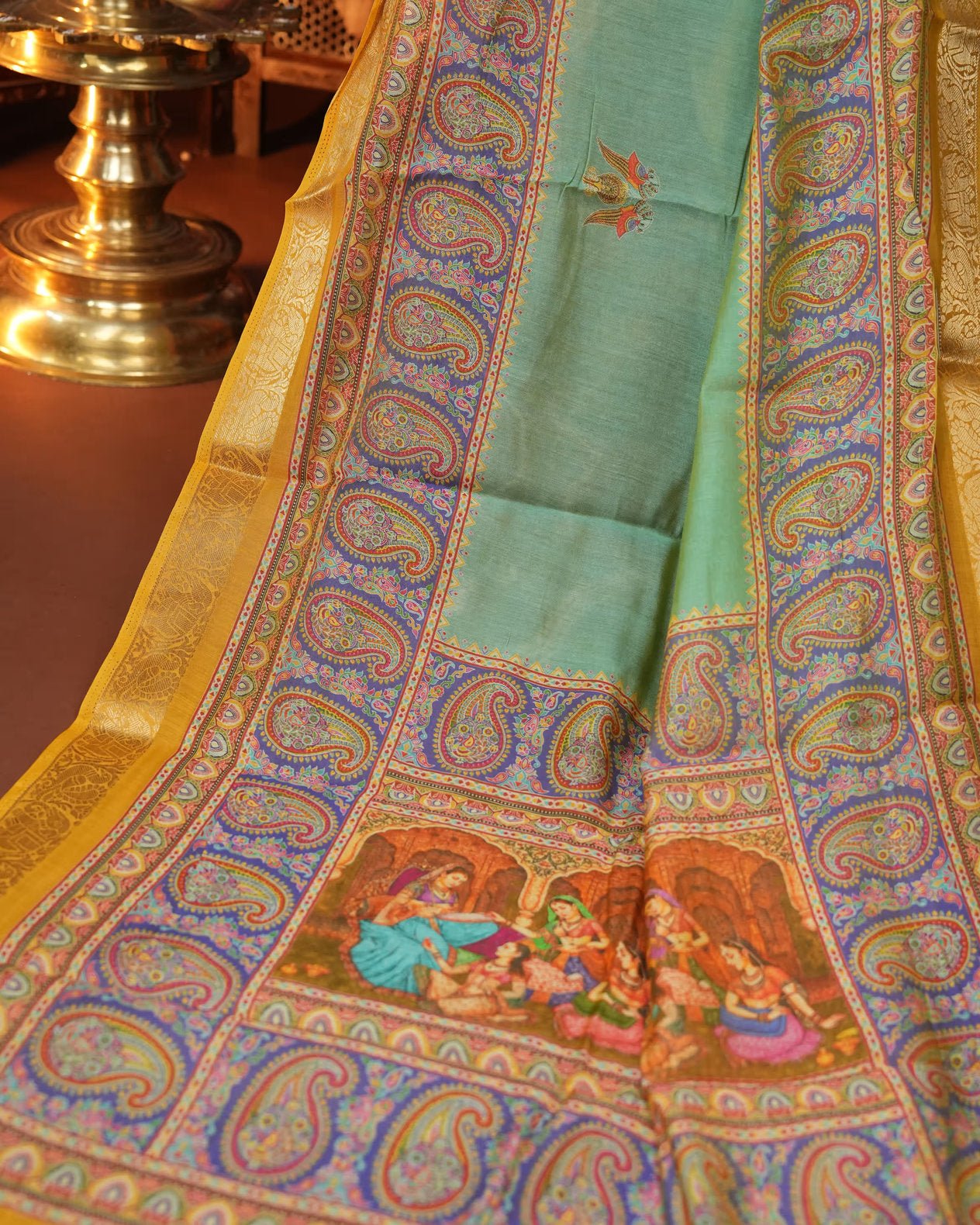 Ferozi Color Tissue Saree - Shop Vastram