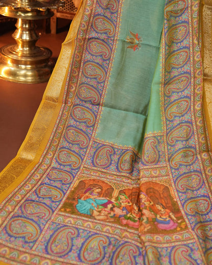 Ferozi Color Tissue Saree - Shop Vastram