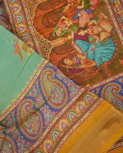 Ferozi Color Tissue Saree - Shop Vastram