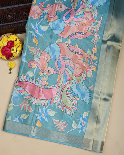 Ferozi Color Tissue Saree - Shop Vastram