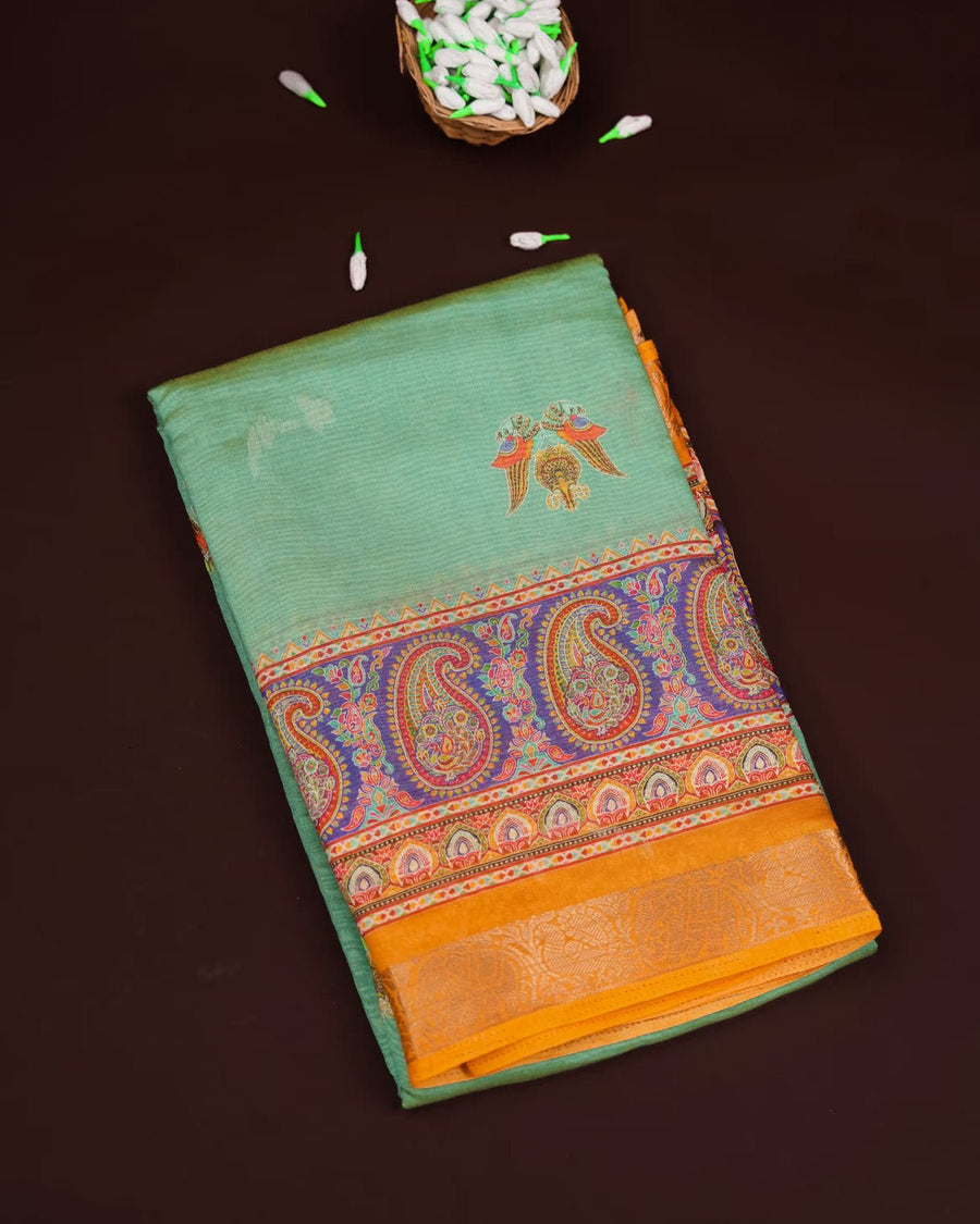 Ferozi Color Tissue Saree - Shop Vastram