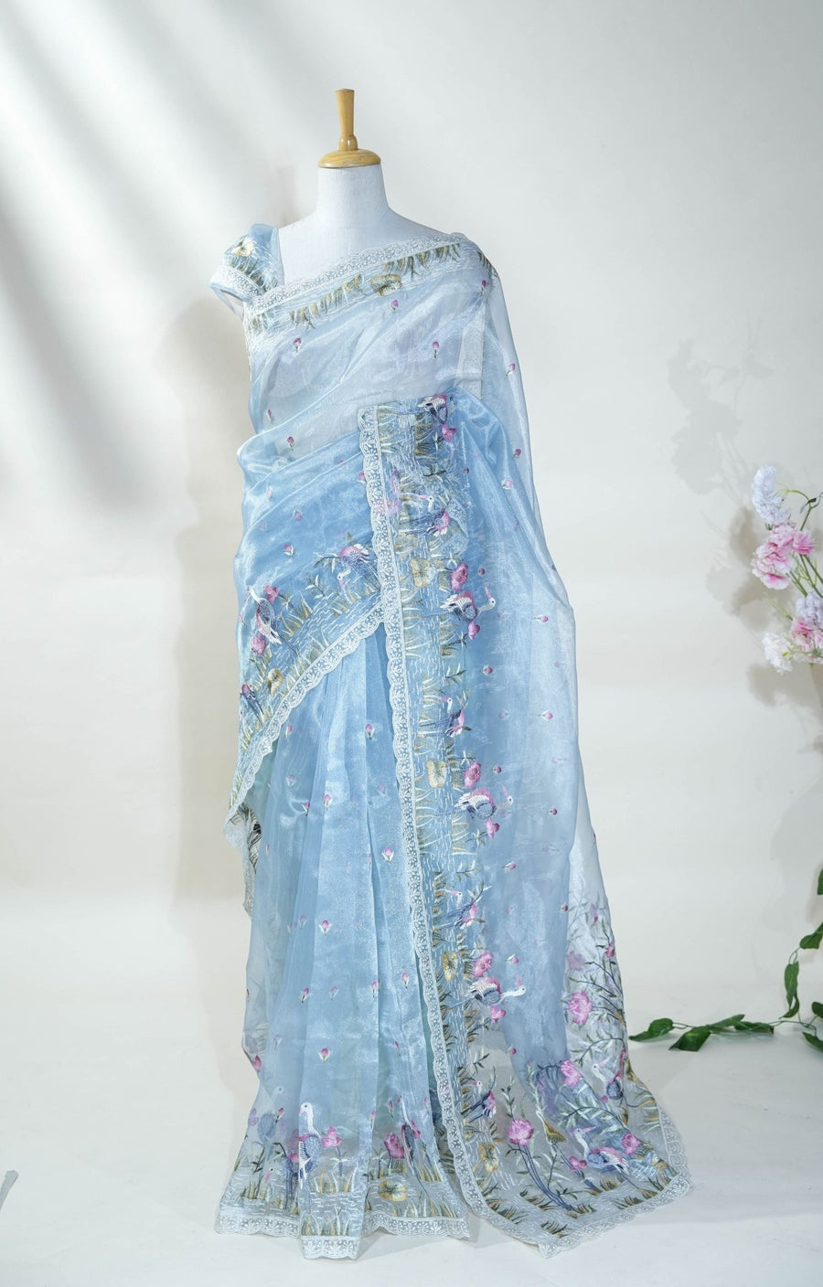 Ferozi Embroidery Organza Saree - Shop Vastram