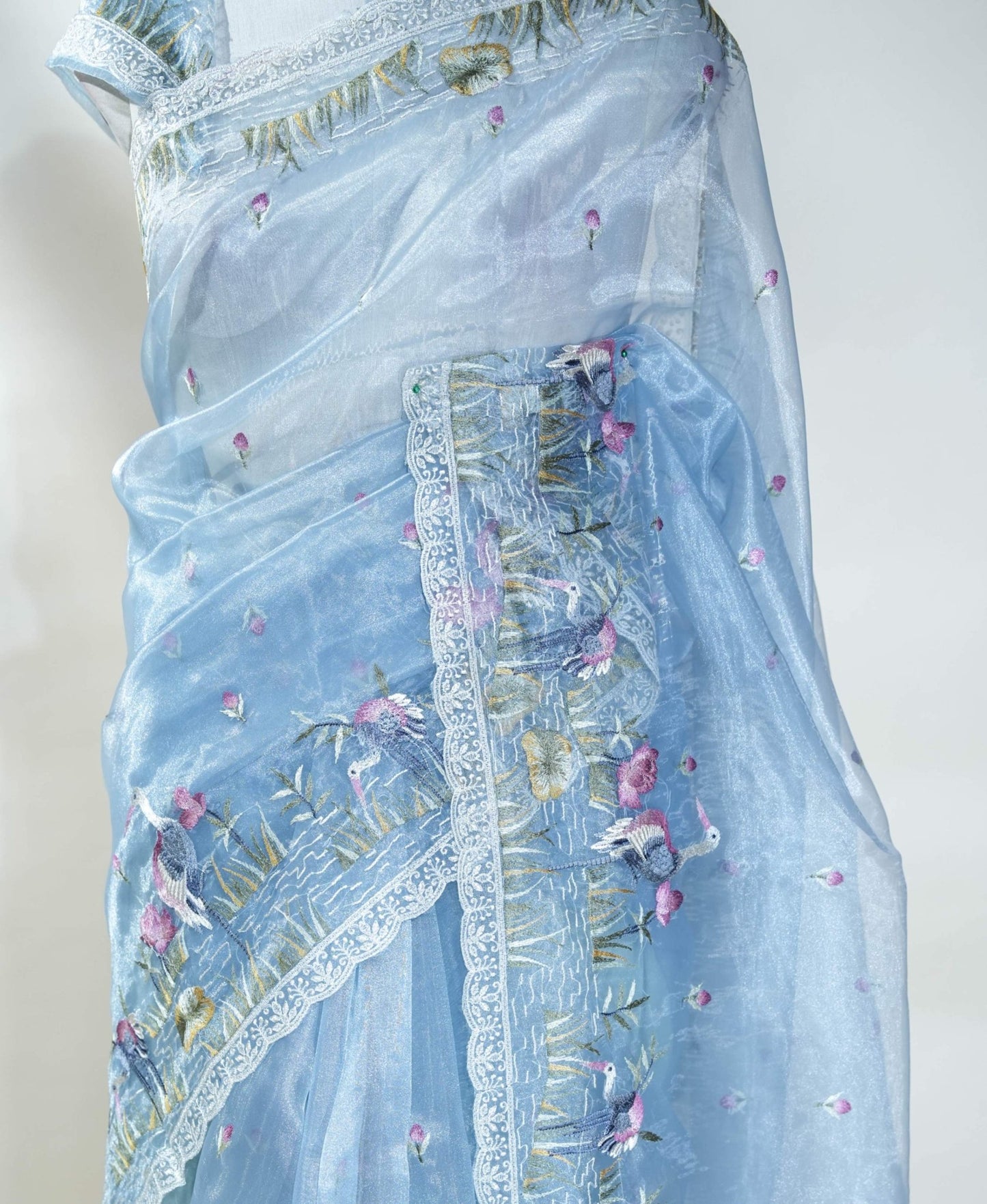 Ferozi Embroidery Organza Saree - Shop Vastram