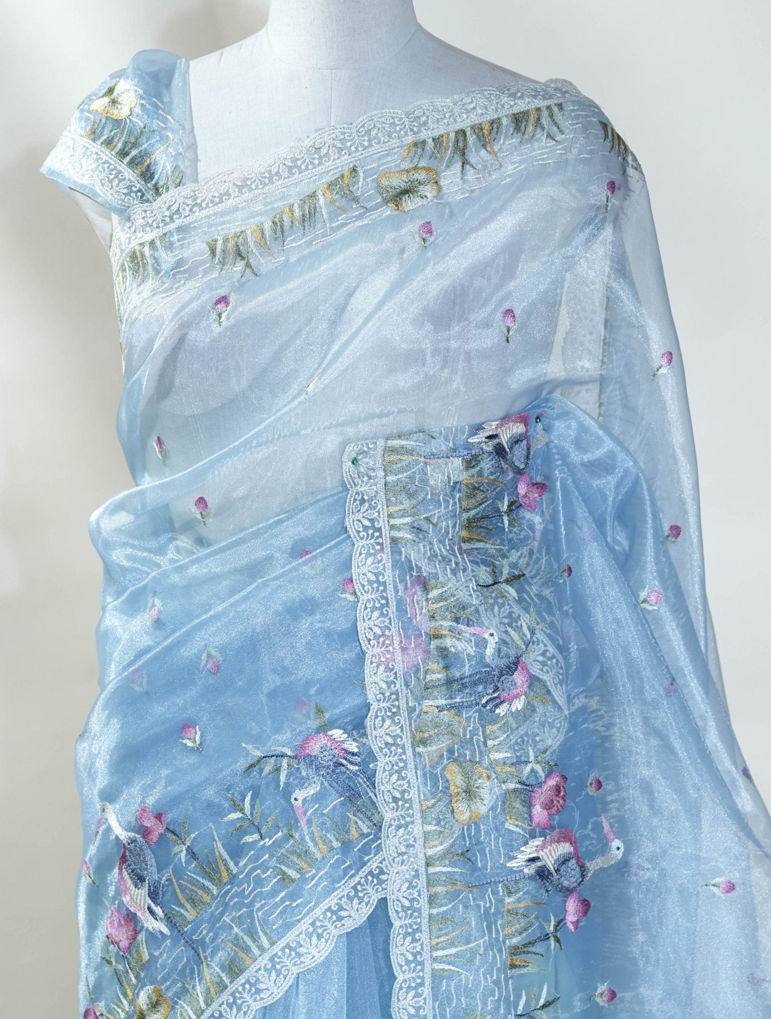 Ferozi Embroidery Organza Saree - Shop Vastram