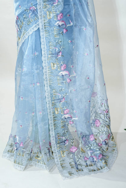 Ferozi Embroidery Organza Saree - Shop Vastram