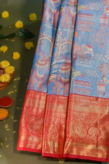 Ferozi Kanchipuram Saree - Shop Vastram