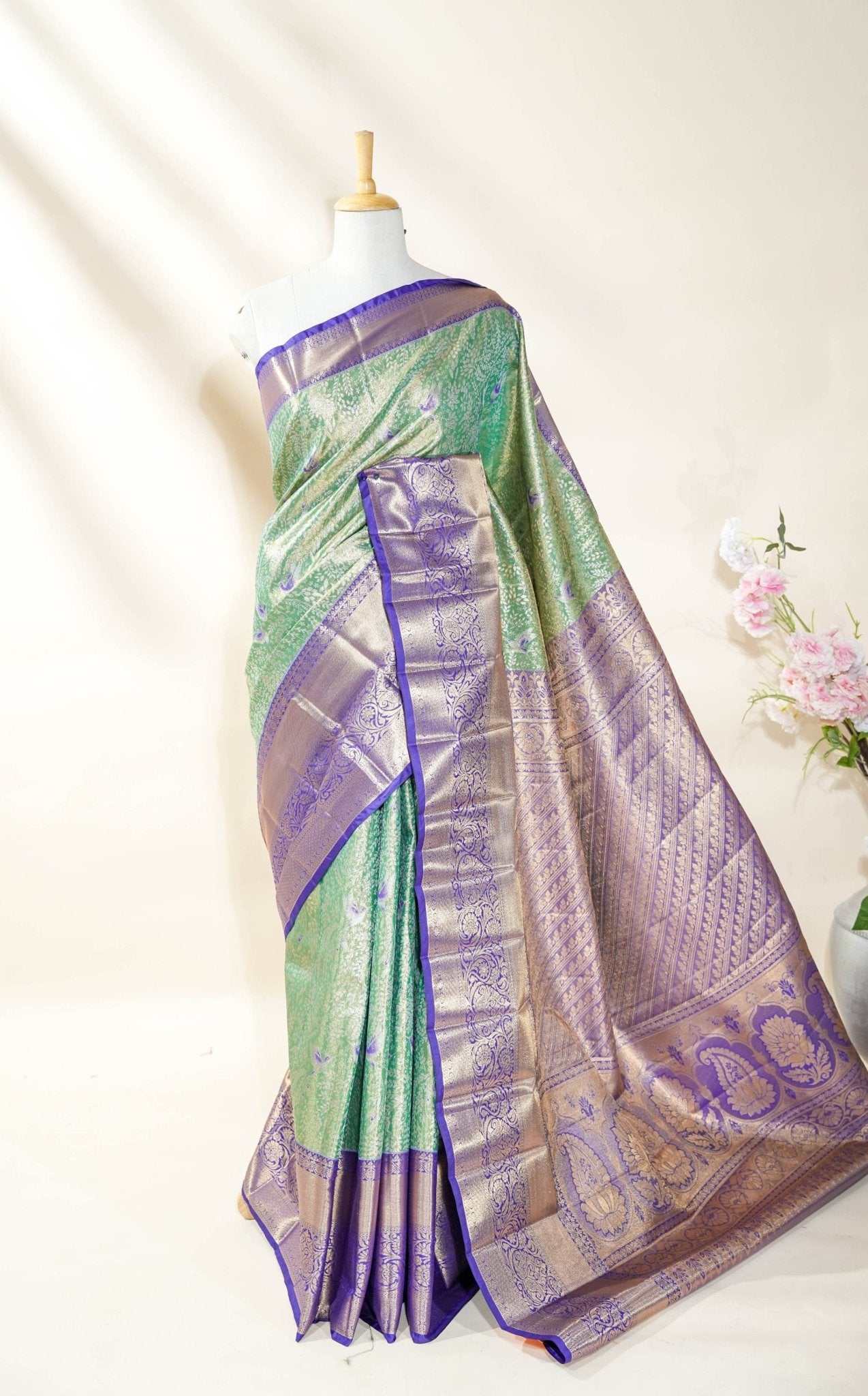 Ferozi Kanchipuram Saree - Shop Vastram